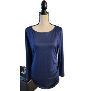 Soft Surroundings Blue Sparkle Long-Sleeve Cinched Side Long Stretch Knit Top M
